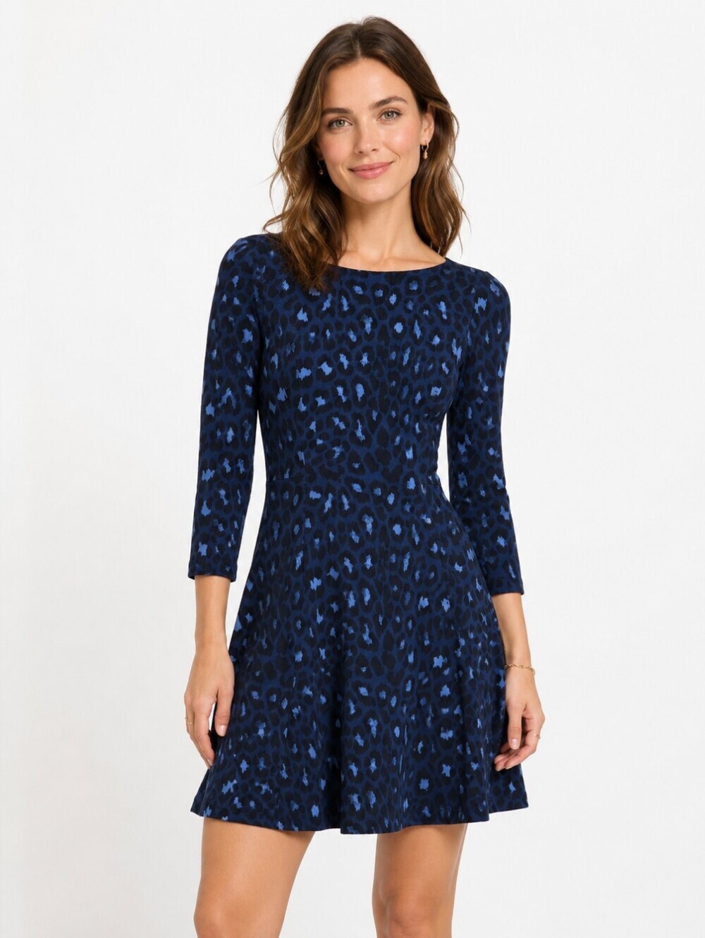 Kate Spade Dress Broome Street Leopard Ponte Knit Fit And Flare Blue Women's 4